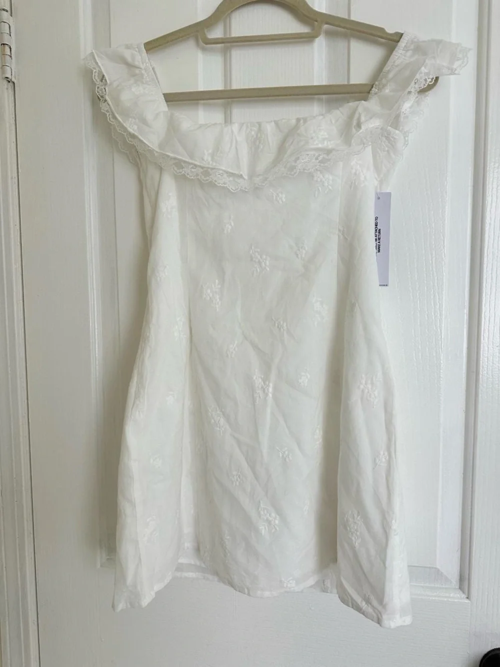 Princess Polly Off-Shoulder White Lace-Trim Mini Dress